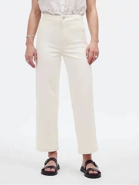 NWOT Madewell Emmett Wide-Leg Cream Cropped Straight Jeans in Canvas